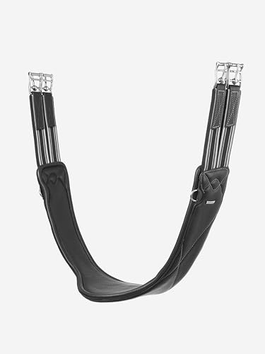 LeMieux Arika Contoured Long Girth - Soft Supple Leather - Shaped Around Elbows - Elasticated Ends - Carabiner Clip - Black - 135cm