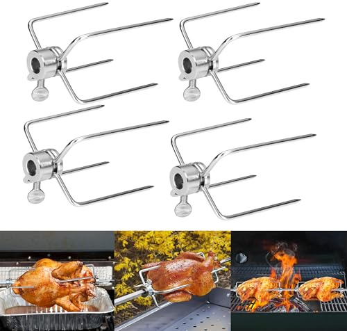 Suusolny Fleischklammer für Drehspieß 10 mm aus Ddelstahl Fleischnadeln Edelstahl Drehspieß Fleischnadel mit Feststellschraube für Grillspieß Drehspieß Grillspieß (4 Stück)