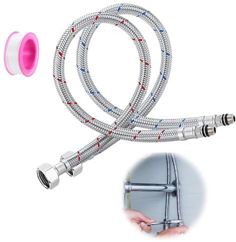 2 Pièces 80 cm Raccordement de Flexible Robinet G3/8 X M10 Tuyaux Flexibles Raccordement de Flexible Robinet Tuyau de Robinet Flexible Tressé en acier Inoxydable de Long，pour Cuisine Salle de Bain