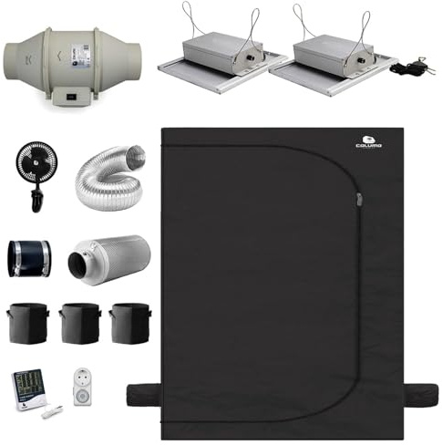 Green Spirit Growzelt Komplettset 60x120x180 cm - 2x75W LED Grow Lampe dimmbar, Classic L 150, für 3 Pflanzen, Belüftungssystem, Hygrometer, Stofftöpfe - Grow Komplett Set Zelt Schrank Box Wachstum