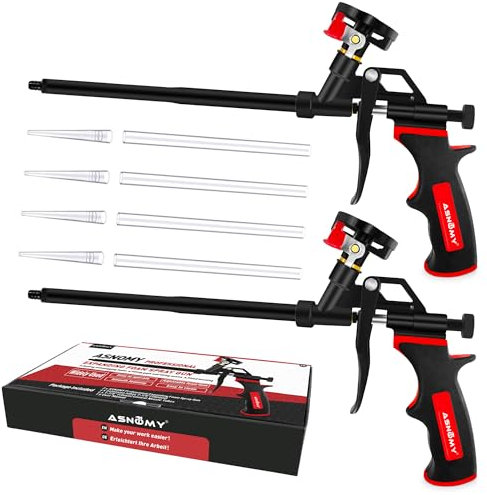 ASNOMY 2 Pack Professional Expanding Foam Spray Gun, (2 x Foam Gun / 8 Nozzle) PU Foam Gun Insulation, Foam Dispensing Gun, for Caulking, Insulating Foam Applicator