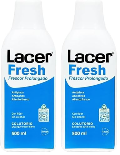 LACERFRESH - Fresh Colutorio 500 ml, Enjuague Bucal Diario, Combate el Mal Aliento, Protección de Encias, sin Alcohol, con Flúor y Triclosán, Sabor Fresco de Efecto Prolongado (Paquete de 2)