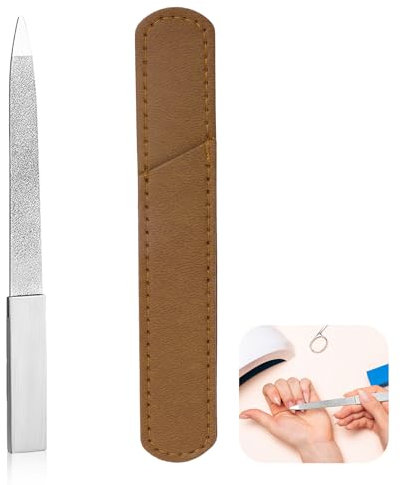 A forma di V Lima per Unghie Professionale in Acciaio Inox a Doppia Faccia con Manico Antiscivolo e Custodia in Pelle, Lima per Unghie Appuntita Lavabile, Strumento di Manicure in Metallo,per dita Toe