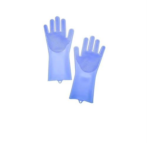 WENYOG Guante de Goma 1 par de Guantes de Silicona for Lavar Platos, Reutilizables, Esponja for Fregar Platos, Guantes de Limpieza con Cepillo, Herramientas de Cocina for Fregar(Dark Blue)