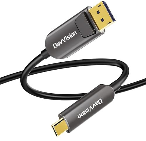 DavVision USB C to DP Fiber Optic Cable 33 FT, 4K@60Hz Type C to DP Active Optic Cable for Business Meeting, DP 1.2 with DP Alt Mode,HDCP 2.2,Compatible with iPhone 15/16 Pro/Max,MacBook,Galaxy S23/24