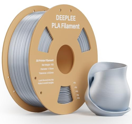DEEPLEE Silk PLA Filament, Shiny Silk 3D Drucker Filament 1.75mm, Multicolor Filament PLA, Maßgenauigkeit +/- 0.02mm, 1kg(2.2lb) Spule, Silber Grau 1KG
