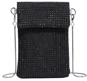SOLY HUX Women's Rhinestone Crossbody Bag Square Mini Handbag Evening Bag | Elegant Purse, Small Silver Party Bags for Going Out, Party, Birthday, Gifts, Dates, Christmas, Black, One Size