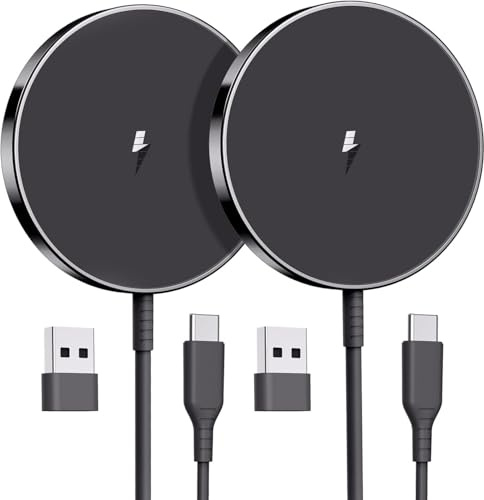 OANDYS For MagSafe Charger 2 Pack 15W Fast Magnetic Wireless Charger | For iPhone 17/16/15/14/13/12 Series & AirPods 4-2 Strong Magnet, USB-C/A Ports, Ultra-Thin&Portable, Ideal for Desk & Bedside