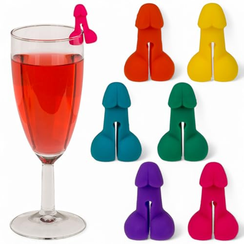 MIJOMA Glasmarker 6er Set aus Silikon – Bunte Trinkglas-Marker für Partys & Events – Wiederverwendbare Glasmarkierungen für Cocktails, Wein & Getränke – Perfekt für jede Feier