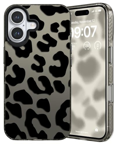 ZCDAYE Fodral för iPhone 16 leopardmönster tryckt mobilskal, söta kvinnor flickor mobilfodral TPU slät icke-gulnande stabilt skyddsfodral för iPhone 16 (6,1 tum), svart leopard