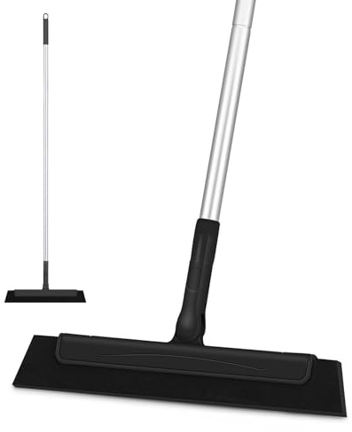 CLEANHOME Duschabzieher Schwarz Langer Stiel,Shower Floor Squeegee | Leicht und Wendig EVA Abzieher Boden zur Reinigung von Wasser,Tierhaaren,Seifenwasser,Bodenbelag für kleine Flächen