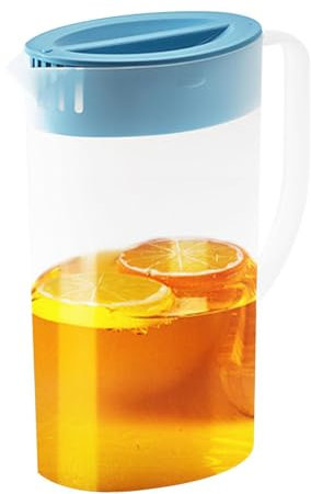 Pichet à jus avec couvercle, 1,5/2 l, en polypropylène, 12,5 x 8,6 x 23/13,5 x 8,6 x 26 cm, /bleu, pour porte de réfrigérateur, carafe à eau pour boissons froides comme jus, thé glacé
