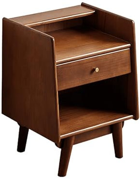 Générique Table de Chevet en Noyer Massif avec tiroir et étagère Ouverte, Meuble de Rangement élégant pour Chambre et Salon, Design Durable et Moderne