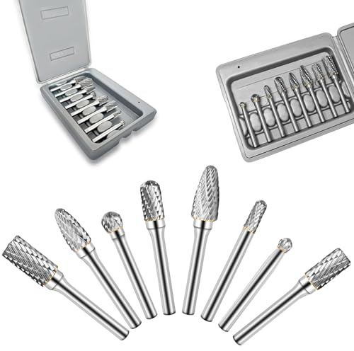 Fräser set, 8 Stück Doppelschnitt mit 6mm Schaft Rotationsfräser hartmetall frässtifte fräser bits metallfräser für bohrmaschine für Holz Stahl Metall Polieren Gravieren und Bohren bit bohrer