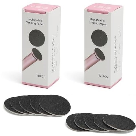 KQDRAVINE 120 Discos Abrasivos Pies, Repuestos Papeles De Lija Pies con Grano 80 100, Recambios Papel De Lija Pies, Escofinas Para Pies Para Piel Seca, Juego de Pedicura para uso DoméStico, Salón