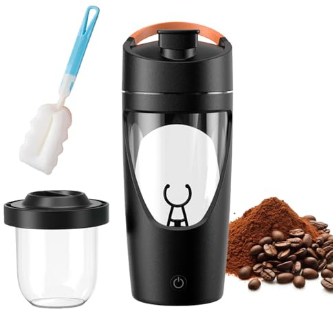 PORFOYO Shaker Elektrisch mit Pulverfach, 700ML Protein Shaker Proteinshake, USB Wiederaufladbar für Proteinshake und Milch Shake, BPA-frei, Schwarz