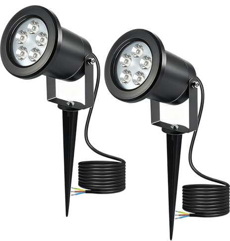 Meision Gartenstrahler 3W Warmweiß, LED Strahler Außen mit Erdspieß + IP65 Wasserdicht + 1.3 Meter Kabel + Superhell Aluminium, Gartenbeleuchtung für Garten Terrasse Rasen Einfahrt, 2 Stück