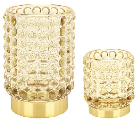 DASITON Makeup Brush Holder Organizer, Crystal Cosmetic Make Up Brush Holder, Glass Makeup Brushes Storage Organizer, Vintage Make Up Cup Desk Pen Pencil Holder, Toothbrush Holders (Yellow S+L)