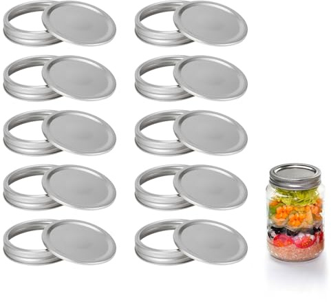 10 Stück Edelstahl Runde Mason Jar Deckel, Silber, 70 mm | Wiederverwendbar Auslaufsicher Schraubdeckel für Gläser, Marmeladengläser, Lebensmittelbehälter