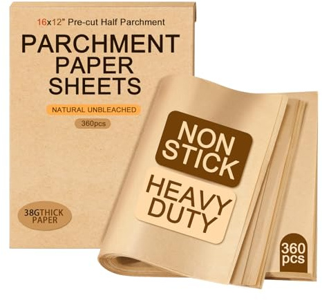 360 Count Parchment Paper Sheets for Baking, 12 x 16 Inch Heavy Duty Precut Half Sheet Pan Liners, Unbleached Non-Stick Baking Paper for Oven Air Fryer Microwave, 450℉ Heat Resistant (360)