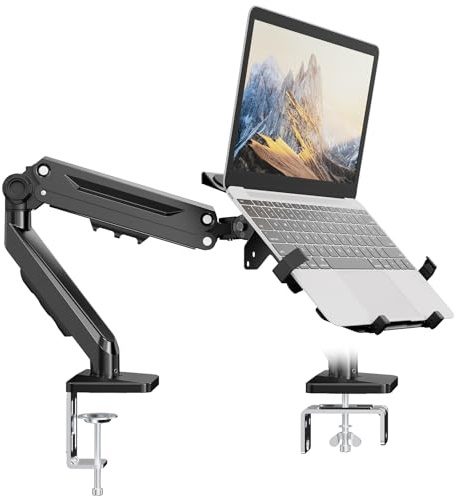 PUTORSEN Laptop arm hållare för bärbara datorer upp till 18 tum och | 2-i-1 monitorhållare med justerbar laptopbricka, bär upp till 12 kg, 2 monteringsmetoder