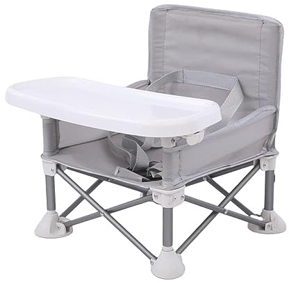 Sharplace Asiento Elevador de Viaje, Asiento Elevador para Mesa con Bandeja Extraíble para Interiores/exteriores, Camping, Picnic, Playa, GRIS
