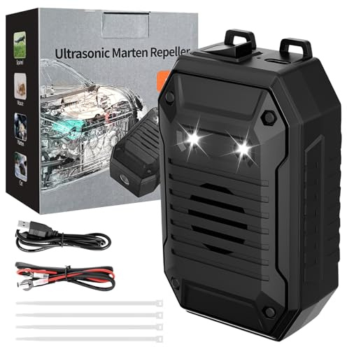 Suevut Ahuyentador de Ratas para Coche USB y 12V,Repelente Ultrasónico de Animales | con Luces LED Estroboscópicas, Anti Martas y Roedores para Motor, Garaje y Exterior, Silbato Animales Coche de Alta Potenci
