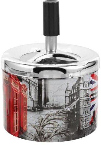 Lurrose Cenicero Resistente al Óxido de Metal Tapa Giratoria Portátil Diseño Decorativo y Estable Adecuado para Uso Hogar y Escritorio