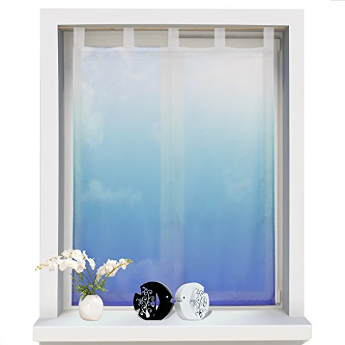 1er Pack Verlauf-Farben Muster Voile Raffrollo transparent Raffgardine mit Schlaufen BxH 120x140cm Blau