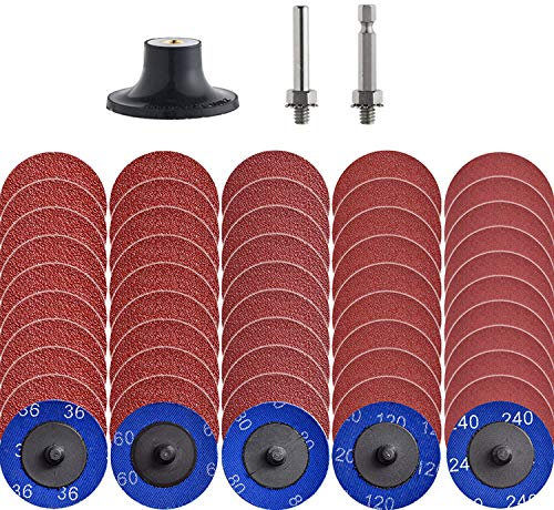 NYXCL 50Pcs Mixup Roll Lock Quick Change Discs Set, 2 inch A/O Sanding Discs with 1/4 Holder, for Die Grinder Surface Prep Strip Grind Polish Finish Burr Rust Paint Removal,Surface Conditioning Discs