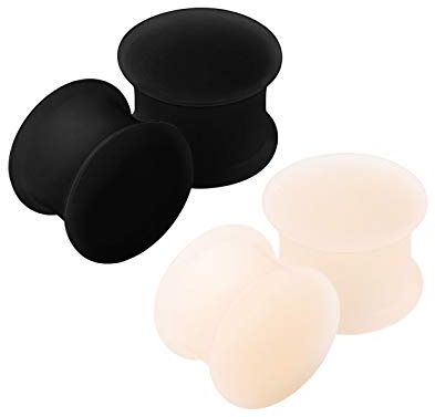 KJM FASHION 4 Stk Silikon Schwarz Hautfarbe 12mm 1/2 Double Flared Flesh Earplugs Ohr Plug Stecker Ring Expander Stab Piercing Schmuck 2821
