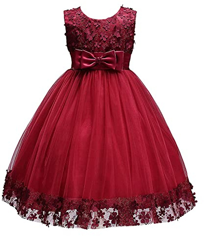 Discoball Girls Princess Dress,Tulle Bow Lace Embroidery Flower Girl Dress,Birthday Party Wedding Bridesmaid First Communion Girls' Dresses for 1-10 Years