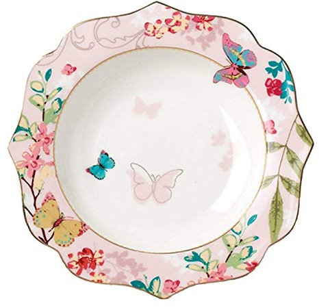 YBK Tech Bone China Dessert Plate/Salad Plate Ceramic Plate for Breakfast Afternoon Tea- Butterfly Pattern (Pink (10.5inches Flat Plate))