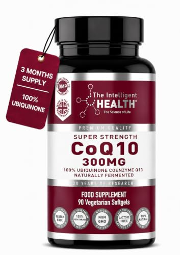 The Intelligent Health CoQ10 Supplement, Fermented Coenzyme Q10 Ubiquinone for Women & Men, Easy to Swallow 300mg 90 Vegetarian Softgels