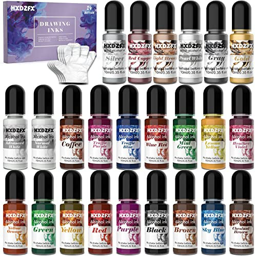 Alkohol Tinte Set - 24 Farben Hochkonzentrierte Tinte auf Alkoholbasis, konzentrierte Epoxidharzfarbe Farbstoff Ideal für Harz - Petrischalen, Untersetzer, Malerei (je 10 ml)