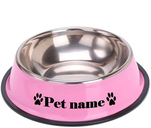 CZD Personalized Dog Bowl with Your Pet's Name, Personalised,Stainless Steel Dog Dishes , Food and Water Bowl (18cm x13cm,Pink)