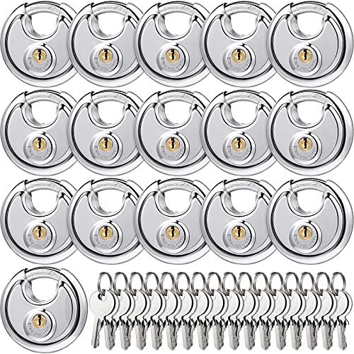 Chumia 16 Pack Padlocks Keyed Alike, Stainless Steel 2-3/4 Wide, 3/8 Shackle Disc Locks for Outdoor, Storage Units, Garages, Gym Lockers(Silver)
