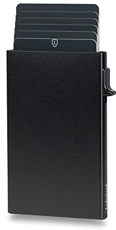 Lederhand® Cardon Wallet - Aluminium Mini Kartenhalter mit Platz für bis zu 7 Kreditkarten - Minimalist Wallet - Card Holder aus echtem Aluminium mit RFID-Schutz inkl. Geschenkbox | (Schwarz)