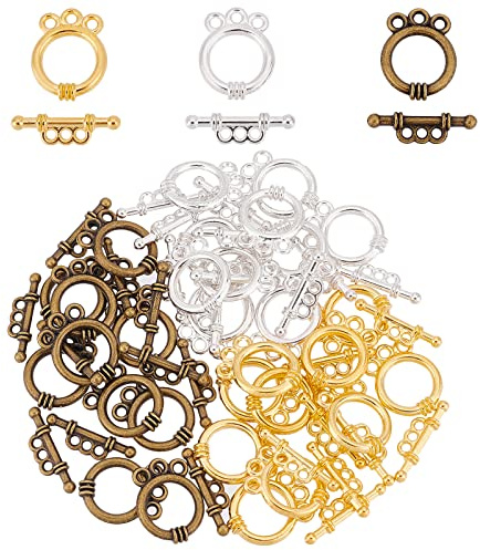 SUNNYCLUE 1 Box 30 Sets 3 Farben Tibetischer Stil Legierung Knebelverschlüsse Silber Bulk Armband Knebelverschluss Runde Knebelschnalle Für Die Schmuckherstellung Charm Armbänder Halskette Zubehör Bas