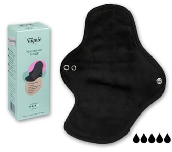 Taynie Waschbare Binde extra stark - Bio-Baumwolle - Wiederverwendbare Damenbinden - Waschbare Slipeinlagen - saugstarke Menstruationspads - saugfähige Stoffbinden (Schwarz)