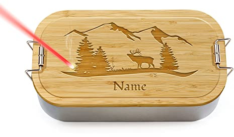 Print Royal PR Brotdose mit Gravur selbst gestalten - mit Name personalisieren - Geschenke für die Jagd, Jäger, Waidmann, Outdoor - Lunchbox, Holzdeckel, BPA-frei, 600 ml