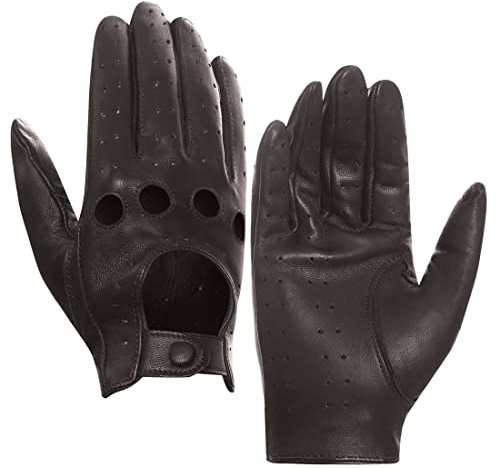 Harssidanzar Gants de conduite en cuir d'été pour dames Gants de conduite en peau d'agneau GL009EUA,Marron,Taille M