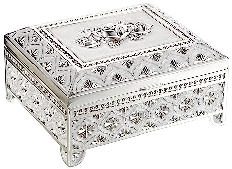Hipiwe Vintage Metal Jewelry Box Floral Gorgeous Jewelry Trinket Box for Ring Earrings Necklace Rectangle Trinket Case Decorative Keepsake Box for Women,White