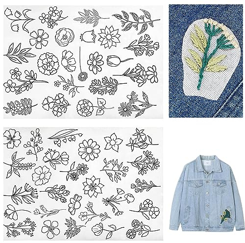 Forlush Blommig mall, vilda blommor, stenciler, broderifolie vattenlöslig för broderi nybörjare och pysselvänner