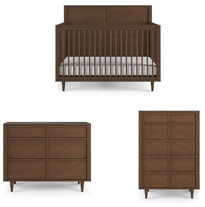 Child Craft Surrey Hill Design 4-in-1 Convertible Baby Crib Nursery Furniture Set, Baby Bed, 3 Drawer Dresser and Chest Drawer, for Babies, Toddlers and Kids Bedroom (3 Piece - Toasted Chestnut)