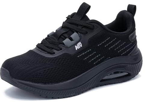 ephiza Women's Walking Shoes with Arch Support Orthotic Sneakers for Plantar Fasciitis Heel and Foot Pain Relief Tennis Black Size 8.5
