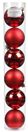 Große Kunststoff Weihnachtskugeln | Set mit 6 Kugeln 8cm | Christbaumschmuck Weihnachtsschmuck bruchfest (rot)