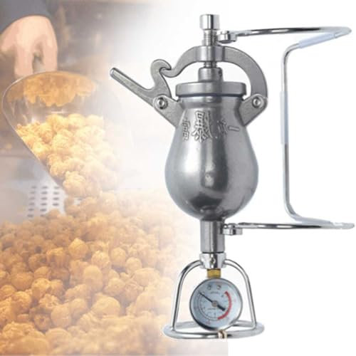 SOYPAX Mini Hand Cranked Popcorn Machine,Edelstahl Lebensmittel Getreide Verstärker,Retro,Hand Crank,Hand Popcorn Machine Home, Heizung langsam Boost mit Manometer geeignet,520ml