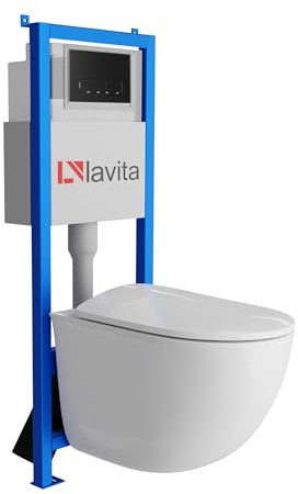 Lavita LAV 101 Élément mural pour WC 40 cm + évier mural suspendu sans bord + panneau de commande LAV 200.3.4 noir | Kit complet | Réservoir de chasse encastré | WC complet
