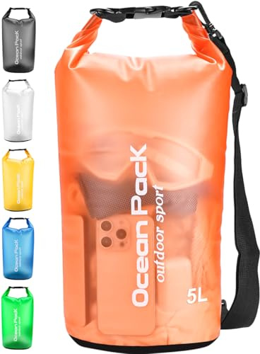 Henrycares Waterproof Dry Bag 20L 10L 5L, Sack with Phone Dry Bag and Long Adjustable Shoulder Strap Included, for Hiking, Swimming, Camping, Boating, Fishing, Rafting